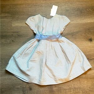 Ralph Lauren Baby Toddler Girl Stripped Blue White ribbon bow Dress NEW 24 month